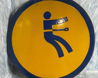 Vintage Retro Industrial Construction Safety Warning Tin Porcelain Enamel Sign Wear Safety Rope
