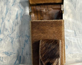 Vintage Leather Cigarette Case with Fur Matchbox Holder