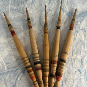 Set of 5 Bulgarian Wooden Spindles for Spinning Wool Rustic Decor Primitive Wooden Tools