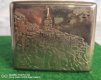 Vintage Bulgarian Cigarette Case nickel plated, Double Sided Cigarette Case,&quot; Tarnovo сity&quot; Metal Cigarette Case