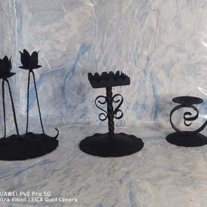 Trio Hand Forged Iron Candlestick Holders Table Candleholder Black Iron Old Wrought Iron Candlestick Holders