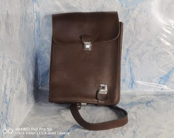 Bolso vintage de oficial militar búlgaro, estuche para mapas de piel sintética marrón
