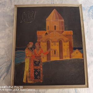 The Legend of Tamar Vintage Embossed Copper Enamel Wall Decoration, Akhtamar Legend, Cathedral of the Holy Cross, Armenian Decorative Art