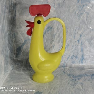 Vintage old plastic toy watering can ROOSTER shaped Children&#39;s Watering Can, Garden toy, beach toy, Bulgarian yellow plastic watering can