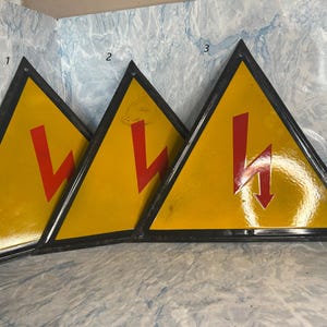 Vintage Retro Industrial Power Engineering Enamel Sign  High Voltage Dangerous to Life Danger Red Lightning Caution Attention High Voltage