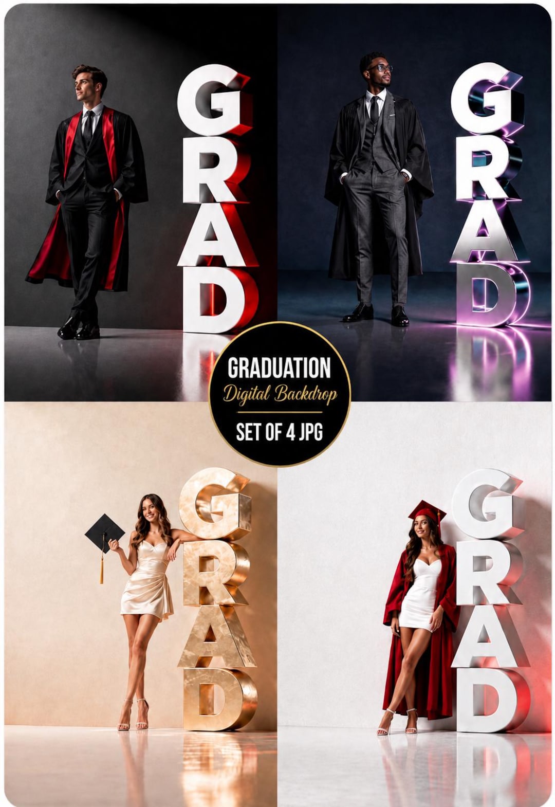 Graduation Digital Backdrop Set | 2026 Senior Photo Backgrounds With 3D ...