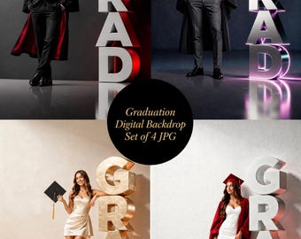 Graduation Digital Backdrop Set | 2026 Senior Photo Backgrounds With 3D ...