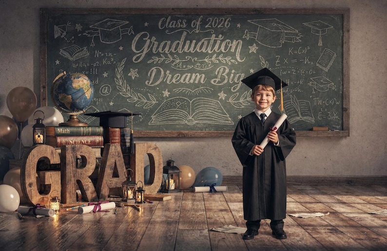 Spell Graduation 2026 Kindergarten Graduation Digital Backdrop | Colorful GRAD Letters ...