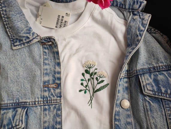 トップス tyn.TGOR Flower embroidery shirt Embroidered Floral T Shirt, Womens 2024 Summer Loose White