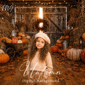Autumn Barn Digital Background, Fall Pumpkin Patch Backdrop, Rustic Farmhouse Portrait Background, Cozy Barn Scene, Autumn Photography