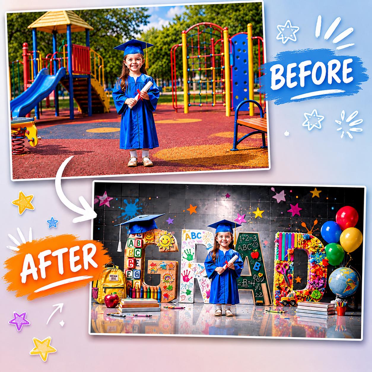 Kindergarten Graduation Digital Backdrop | Colorful GRAD Letters ...