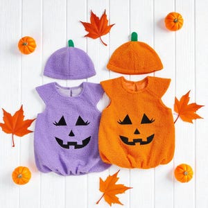 Baby Pumpkin Costume Romper, Baby Boy Girl Halloween Sleeveless Bodysuit, Newborn Spooky Halloween Costume Outfit with Hat