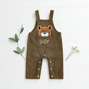 Baby Bear Overall Jumpsuit, Baby Boy Girl Fall Sleeveless Loose Fit Romper, Infant Baby Embroidered Bodysuit, Baby Shower Gift