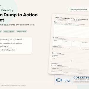 ADHD Brain Dump to Action Sheet, Beginner Friendly Task Organizer (3 PDF)