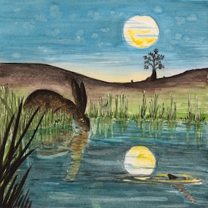 Carte de voeux - Le lièvre et la lune 12 cm Cartes carrées