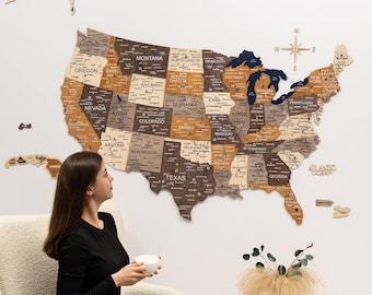 Wooden USA Wall Map | Large Wood Decor Wall Art | USA Push Pin Map | Independence Day Gift | Travel Lover Gift
