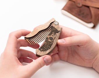 Handcrafted Name Beard Comb, Wooden Pocket Comb for Him, Personalized Gift for Boyfriend, Beard Comb Foldable, Hair Beard Care Accessory