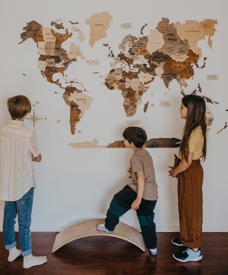 Housewarming Gift, 3D World Map, Wooden Wall Map, Kids Room Decor ...
