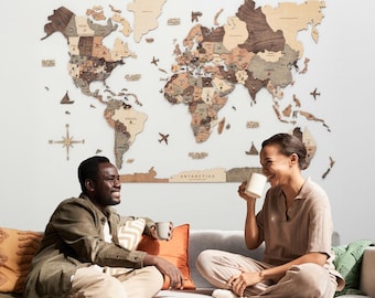 Travel Map with Pins, 3D World Map Wall Art, Home Decor Living Room, Wedding Anniversary Gift for Couple, Housewarming Gift, Birthday Gift