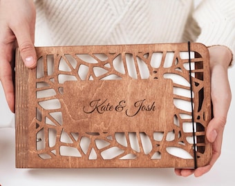 Engraved Wooden Photo Album, Rustic Anniversary Scrapbook, Personalized Gift for Her, Wedding Shower Gift, Mother's Day Gift
