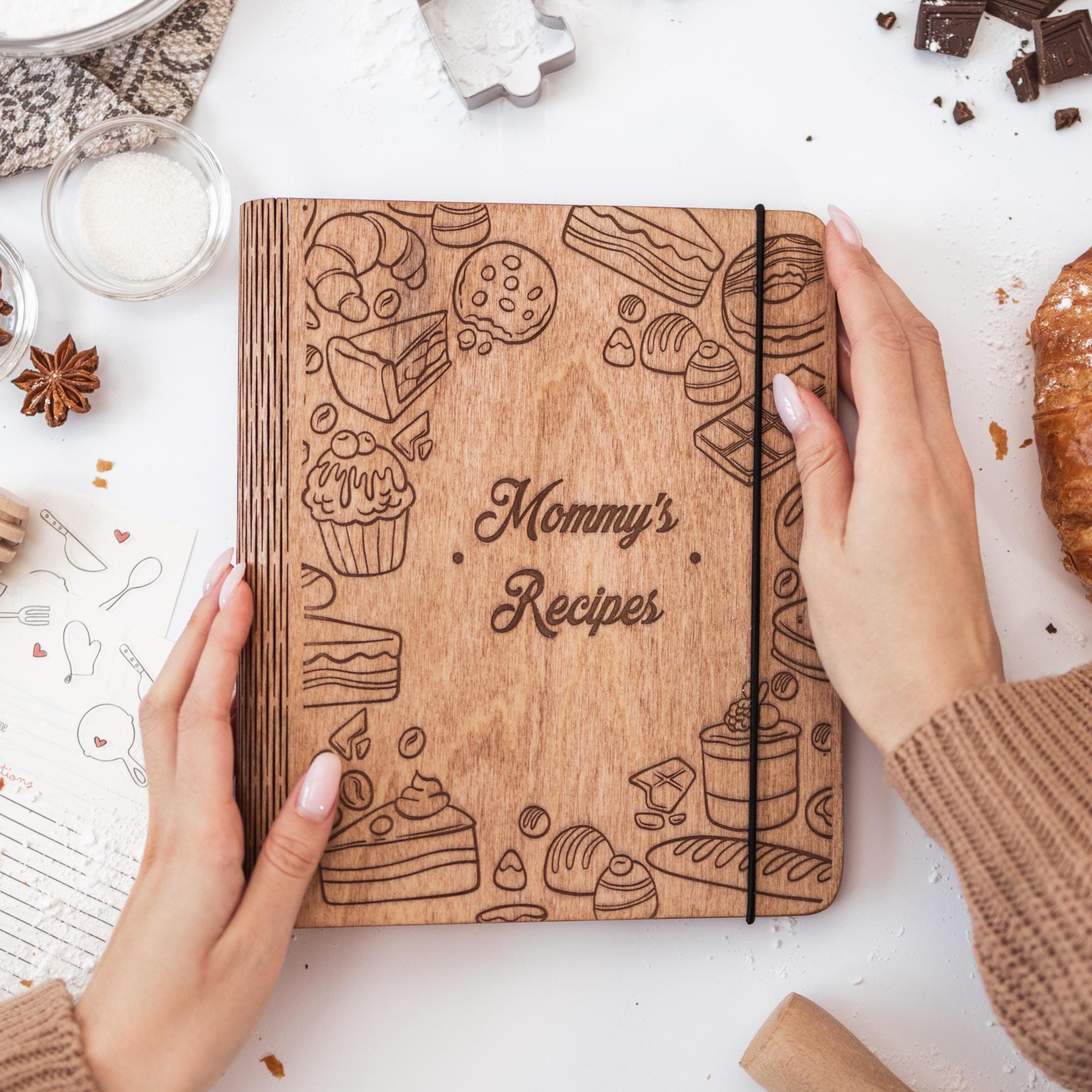 Personalized Cookbook Gift, Wooden Culinary Recipe Book, Recipe Journal for Baker Mom, Cooking Notebook Idea Gift, Family Recipe Binder