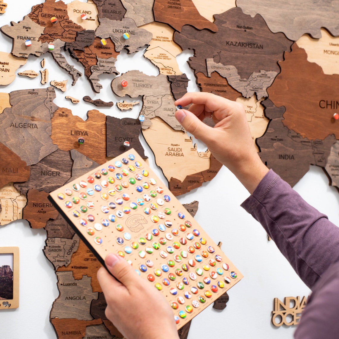 3D World Map, Living Room Decor, World Map Wall Art, Wooden World Map