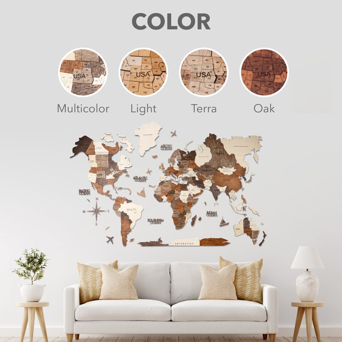 3D World Map, Living Room Decor, World Map Wall Art, Wooden World Map