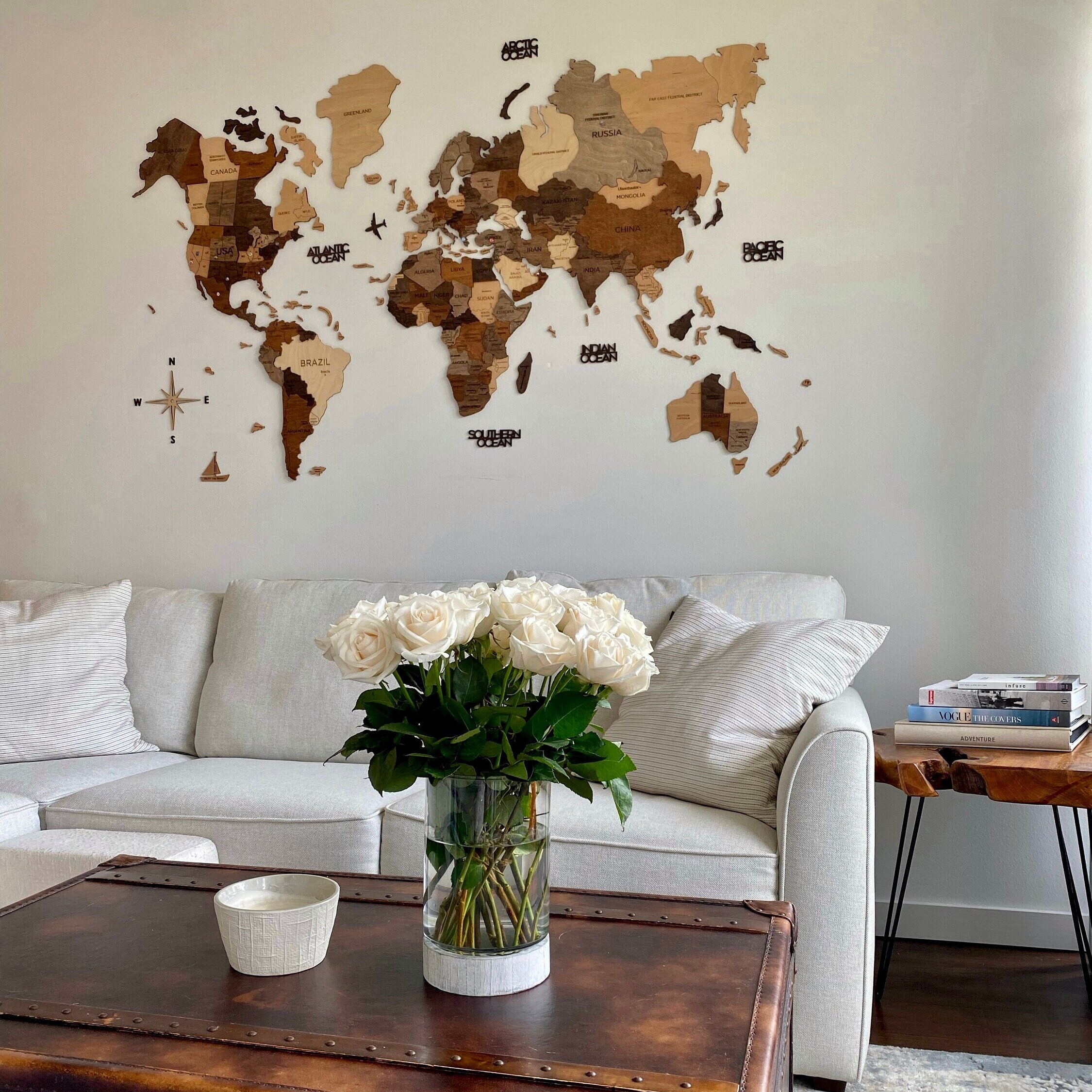 3D World Map, Living Room Decor, World Map Wall Art, Wooden World Map