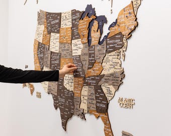 3D Wooden USA Map Travel Tracker | 50 States Push Pin Wall Art