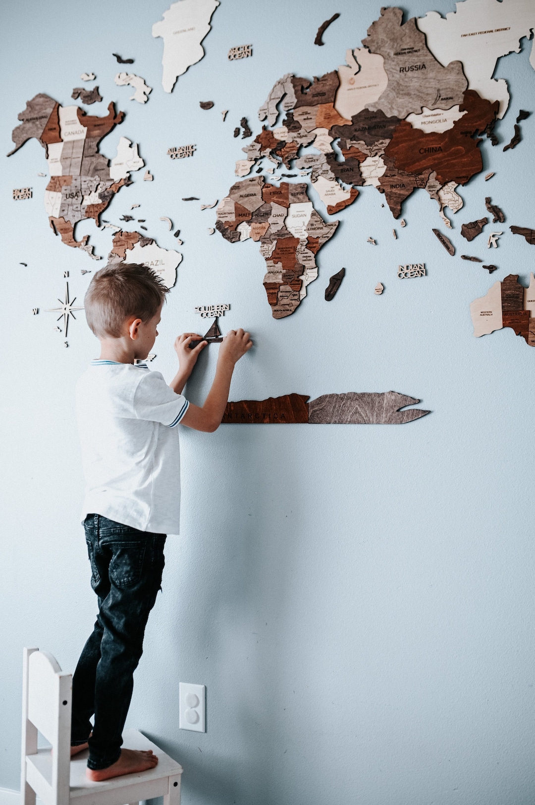 Gift for Family, World Map Wall Art, Bedroom Room Decor, Wooden Map of ...