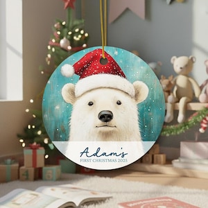 Weihnachtsmann Eisbär-Ornament, doppelseitiger, wunderlicher Weihnachtsbaum-Dekor mit Goldschnur, arktisches Feiertags-Andenken, niedliches Wintergeschenk