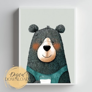 Bear Bubble Bath Print: Woodland Animal Nursery Art (Digital Download