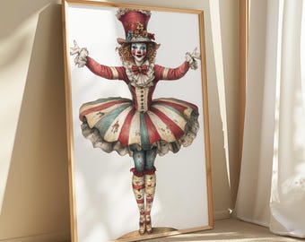 ヴィンテージの幸せなピエロのイラスト インスタントデジタル