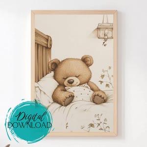 Sleeping Baby Bear Print: Woodland Nursery Art (Digital Download