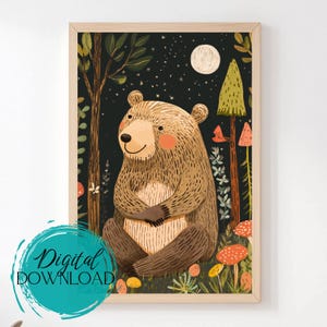 Woodland Bear Printable, Kids Room Wall Art, Nursery Room Art Print, Boho Animal Decor, Instant Digital Download
