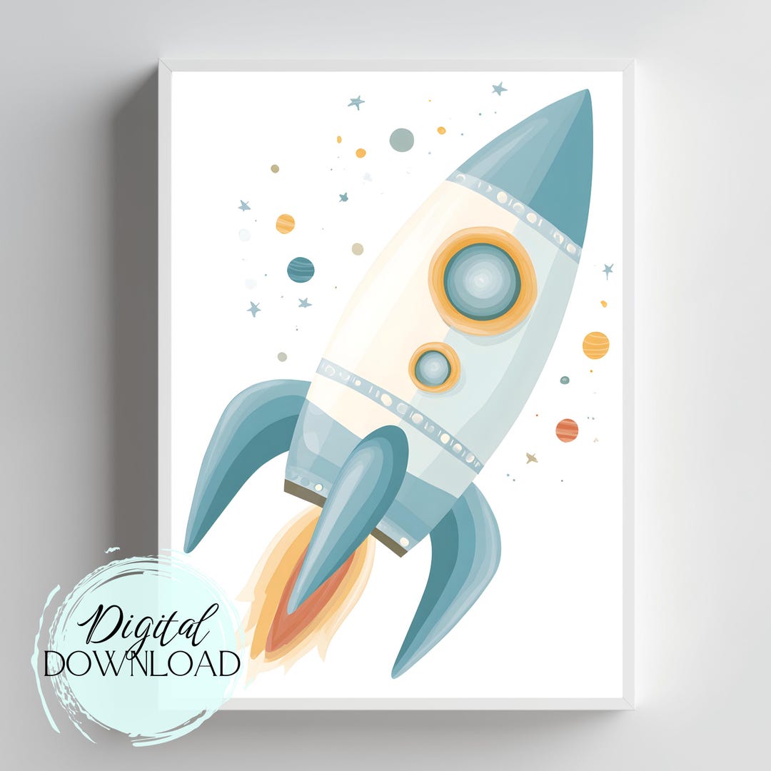 Rocket Ship Wall Art for Kids Room, Modern Space Poster, Celestial ...