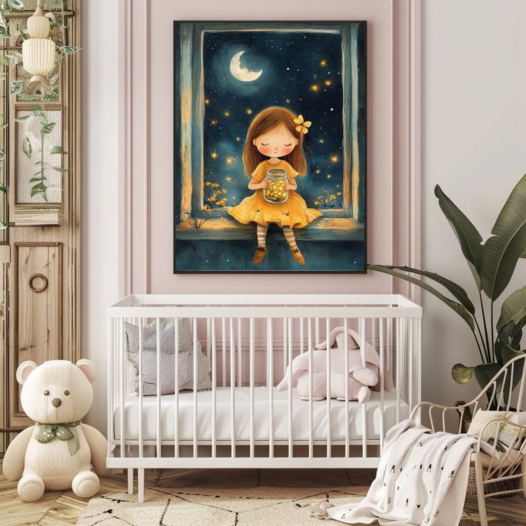 Lovely Little Girl in a Windowsill Wall Art, Large Wall Art, Boho Wall ...