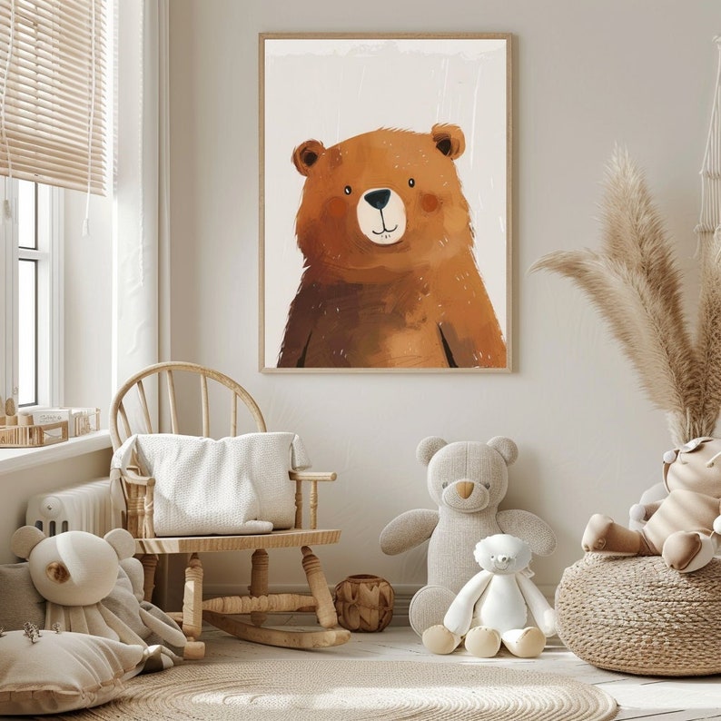 Simple Brown Bear Wall Decor, Animals Nursery Room Decor, Neutral Kids ...