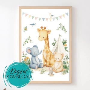 Safari Animal Nursery Print: Giraffe, Elephant, Bear Tent (Digital Download)