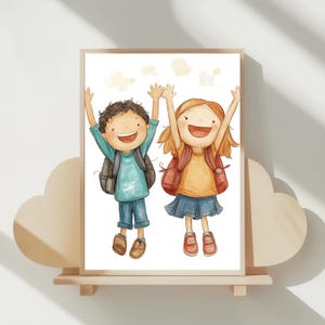 School Friends Printable, Whimsical Kids Wall Art, Playroom Wall Decor, Back To School Digital Print, Kids Room Decor, Classroom Wall Decor