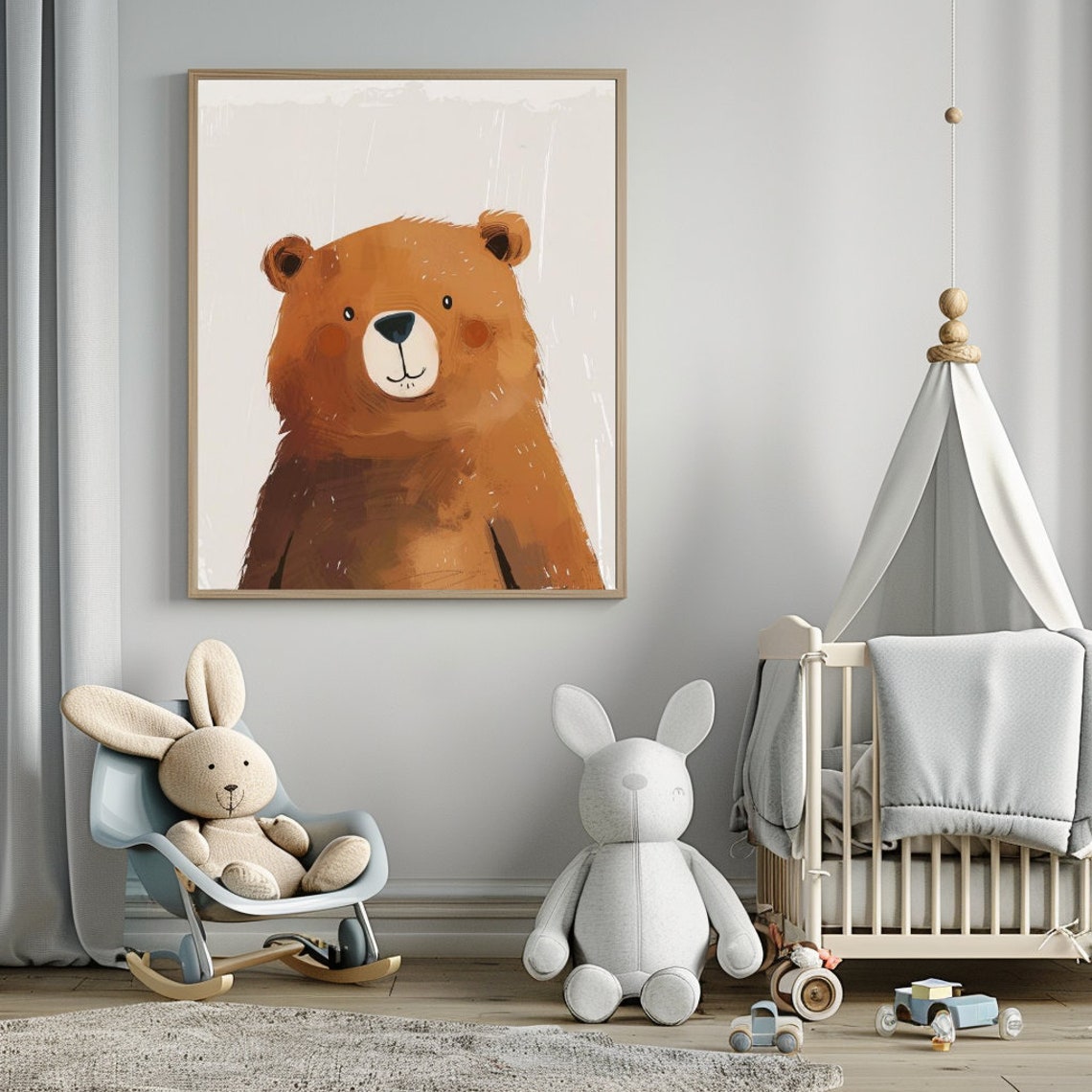 Simple Brown Bear Wall Decor, Animals Nursery Room Decor, Neutral Kids ...