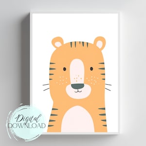 Tiger Animal Digital Print For Nursery, Instant Safari Art Download, Jungle Kids Room Poster, Minimalist Scandinavian Baby Wall Decor