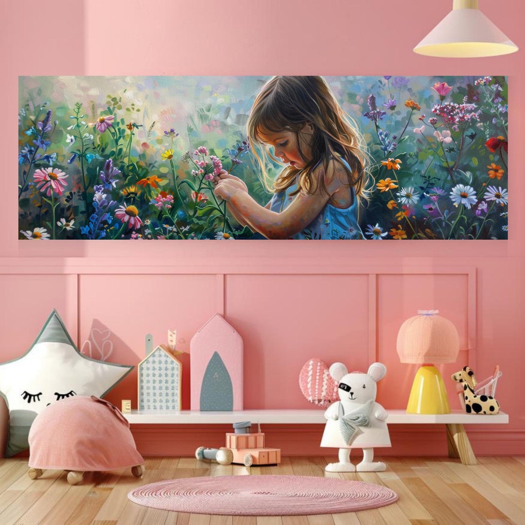 Little Girl Wall Art, Horizontal Canvas Art, Kids Nursery Playroom Wall ...