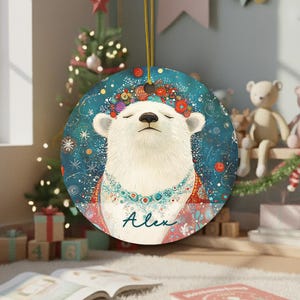 Himmlische Eisbär-Verzierung, doppelseitiger wunderlicher Weihnachtsbaum-Dekor mit Goldschnur, kosmische Bären-Andenken, mystisches Feiertagsgeschenk