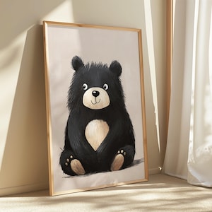 Black Bear Printable Wall Art, Cute Woodland Animal Print, Minimalist Nursery Decor, Baby Room Art Print, Instant Download 4