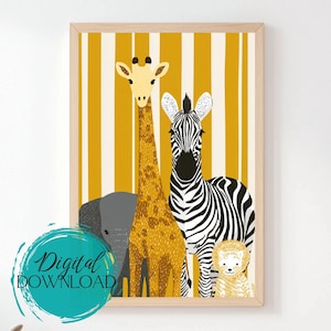 Safari Animal Nursery Print: Modern Jungle Wall Art (Digital Download