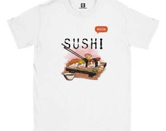日本のかわいい猫寿司Tシャツ原宿スタイルかわいい猫好きへのギフト楽しい日本のファッションTシャツ