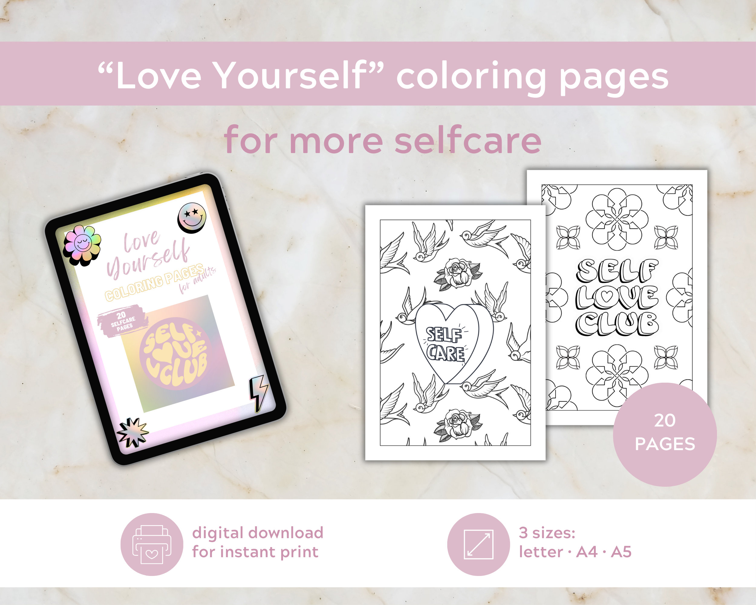 Selfcare Printable Coloring Pages for Adults Set of 20 Coloring Sheets ...