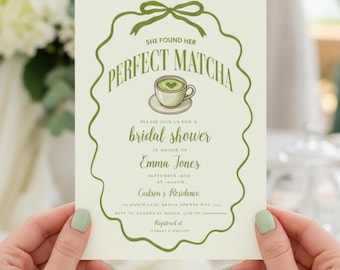 She Found Her Perfect Matcha Bridal Shower Invitation, Matcha Theme Invite, Green Tea Bridal Brunch, Canva Template