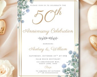 50th Anniversary Invitation, Greenery Wedding Anniversary Invite, Wedding Anniversary Invite, 30th Wedding Anniversary Invite, 60th, 40th